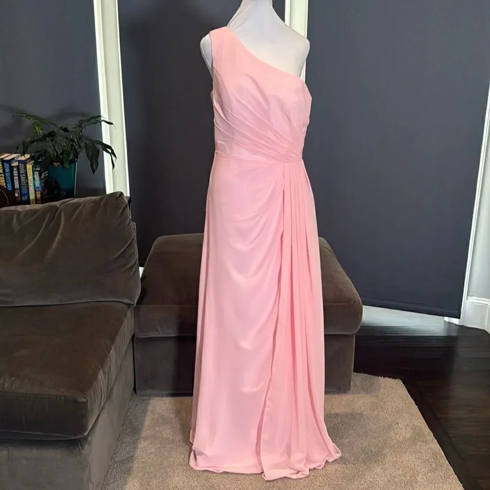 Women’s Pink Full Length One Shoulder Chiffon Formal Bridesmaid Dress Size 10